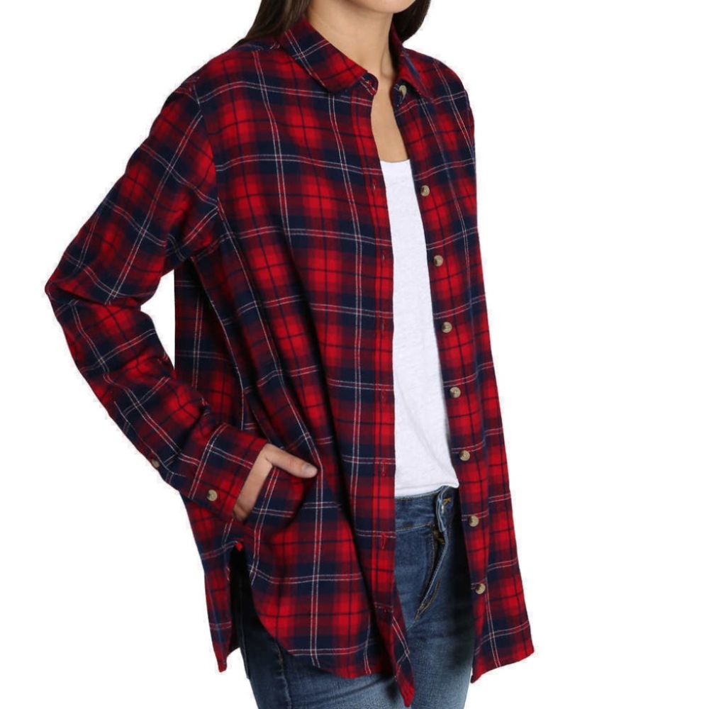Jach’s Girlfriend Plaid Red & Blue Plaid Shirt Jacket Pockets Blouse Flannel